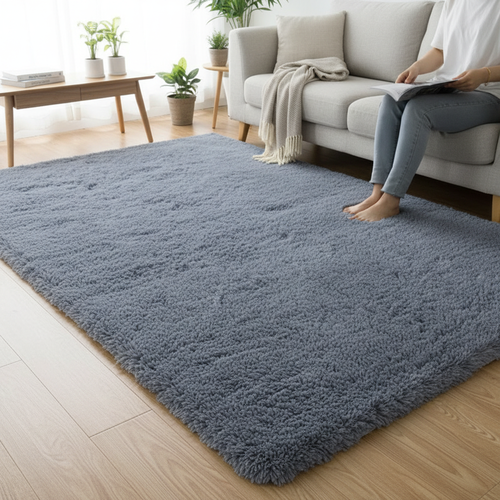 Grey Plush Living Room Rug
