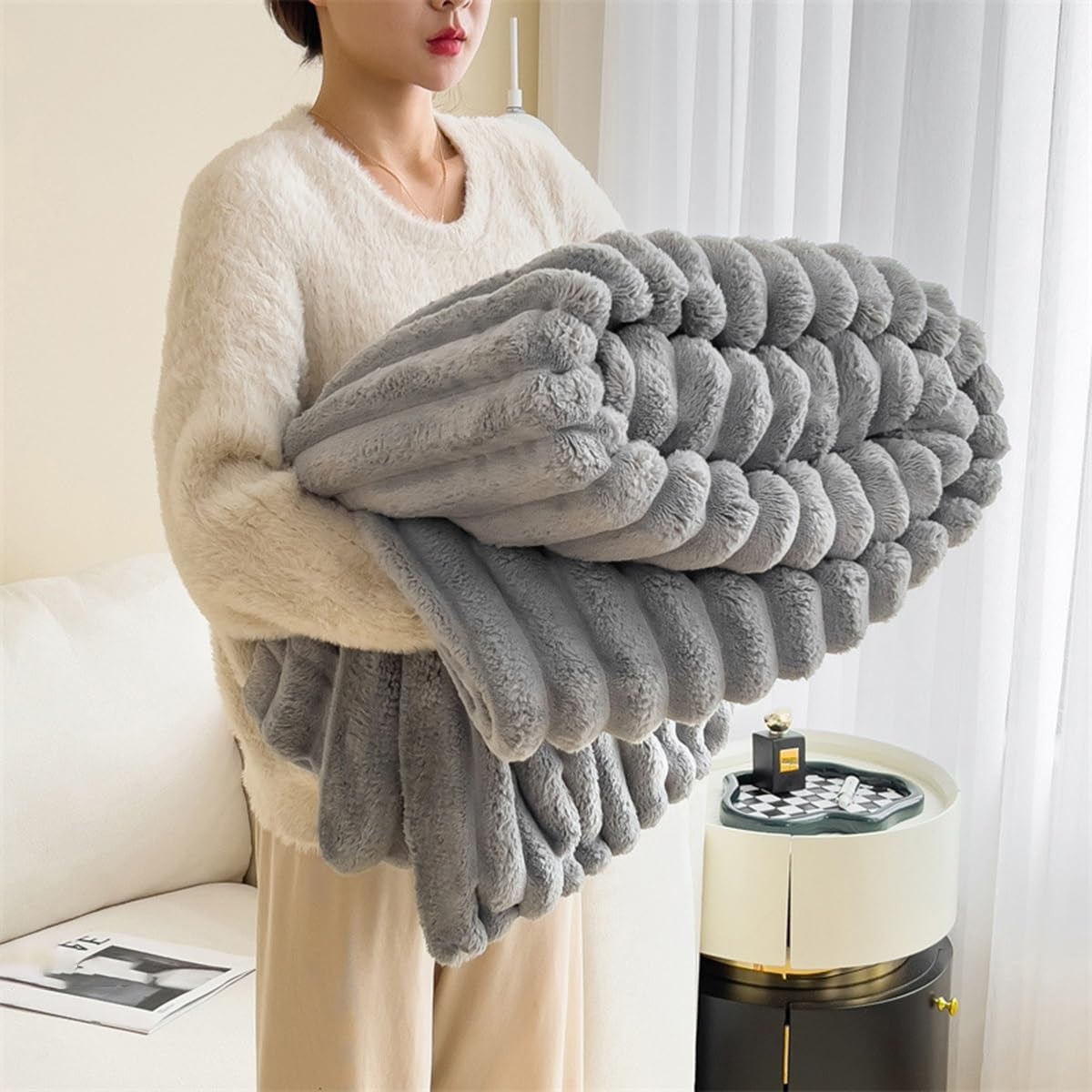 1pc Striped flannel blanket